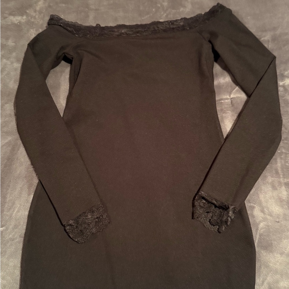Edikted Black Lace Trim Long Sleeve Dress